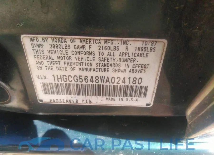 1HGCG5648WA024180# 9
