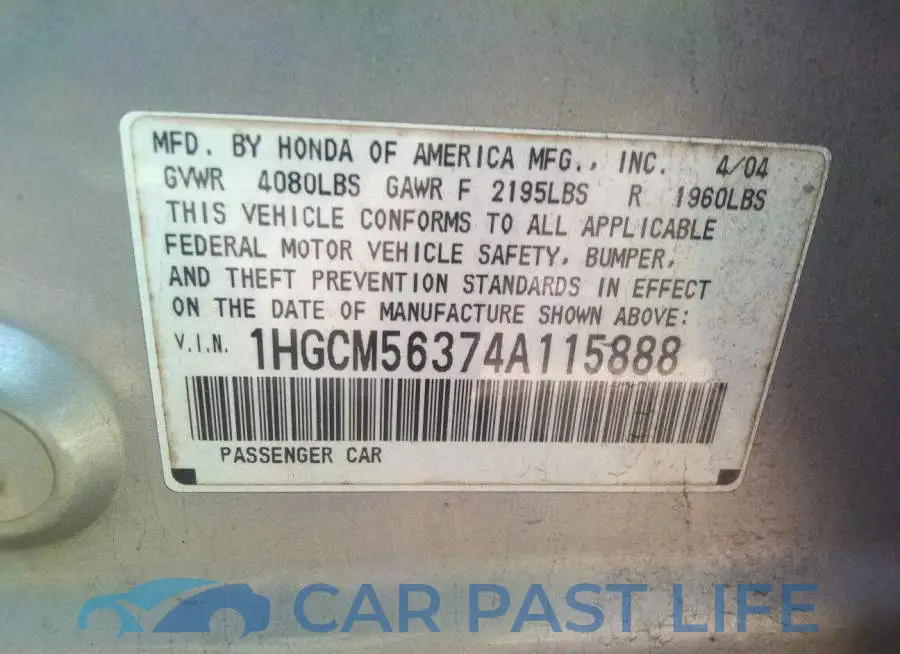 1HGCM56374A115888# 9