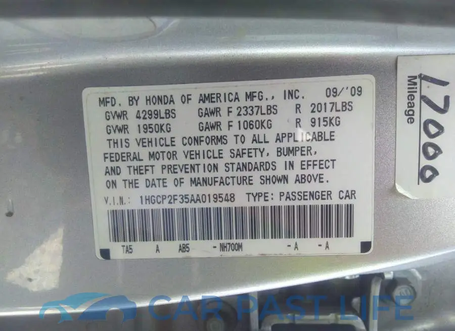 1HGCP2F35AA019548# 9