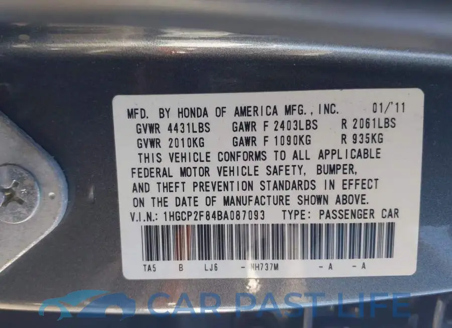 1HGCP2F84BA087093# 9