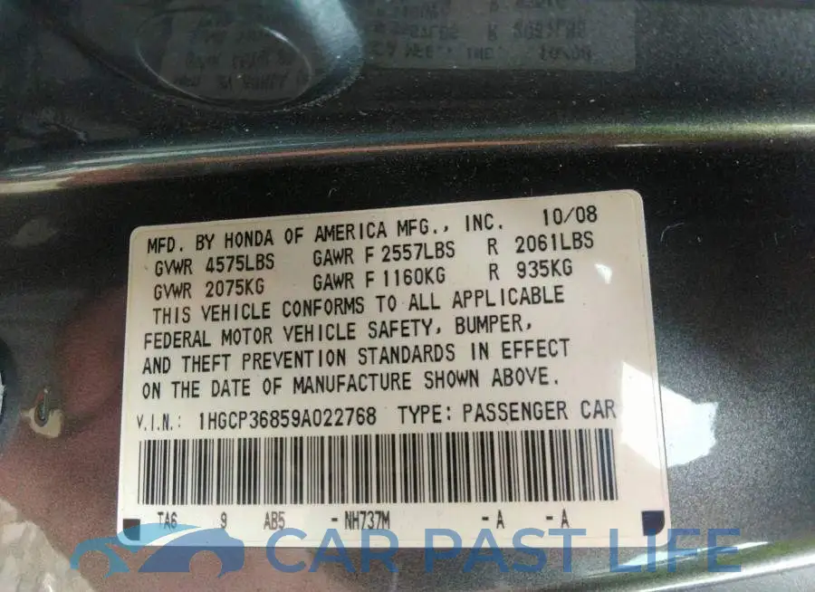 1HGCP36859A022768# 9