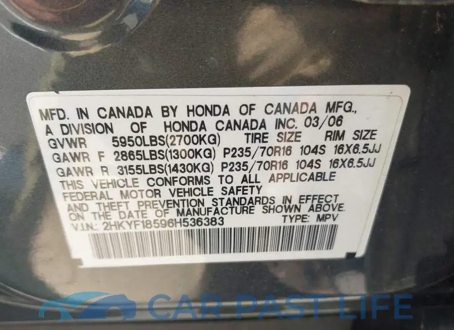 2HKYF18596H536383# 9