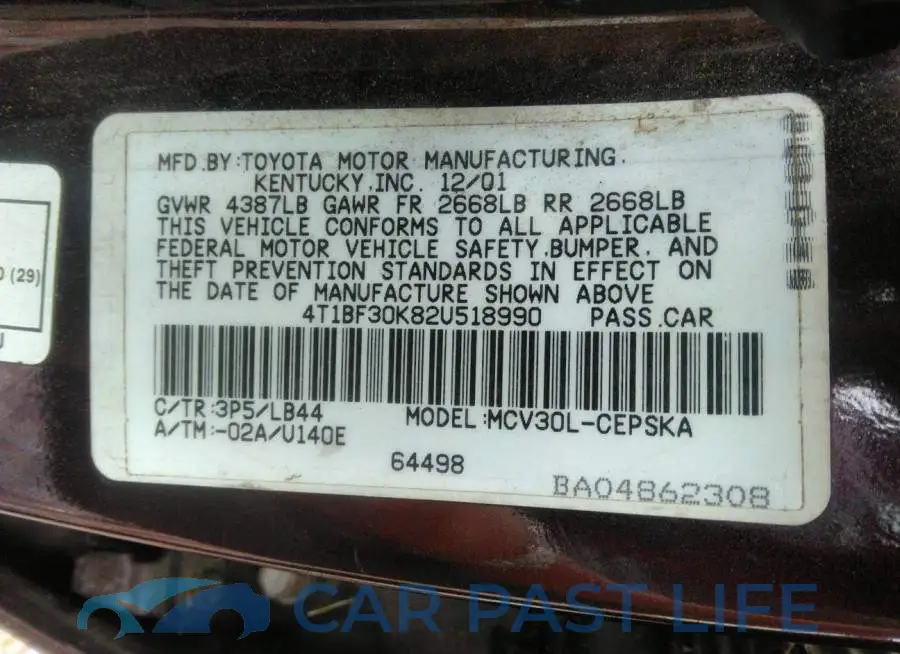 4T1BF30K82U518990# 9