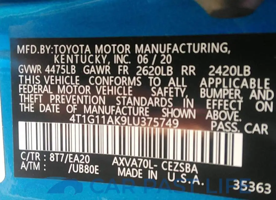 4T1G11AK9LU375749# 9