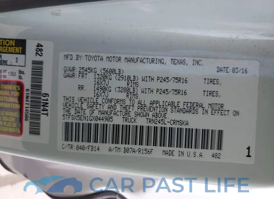 5TFSX5EN1GX044905# 9