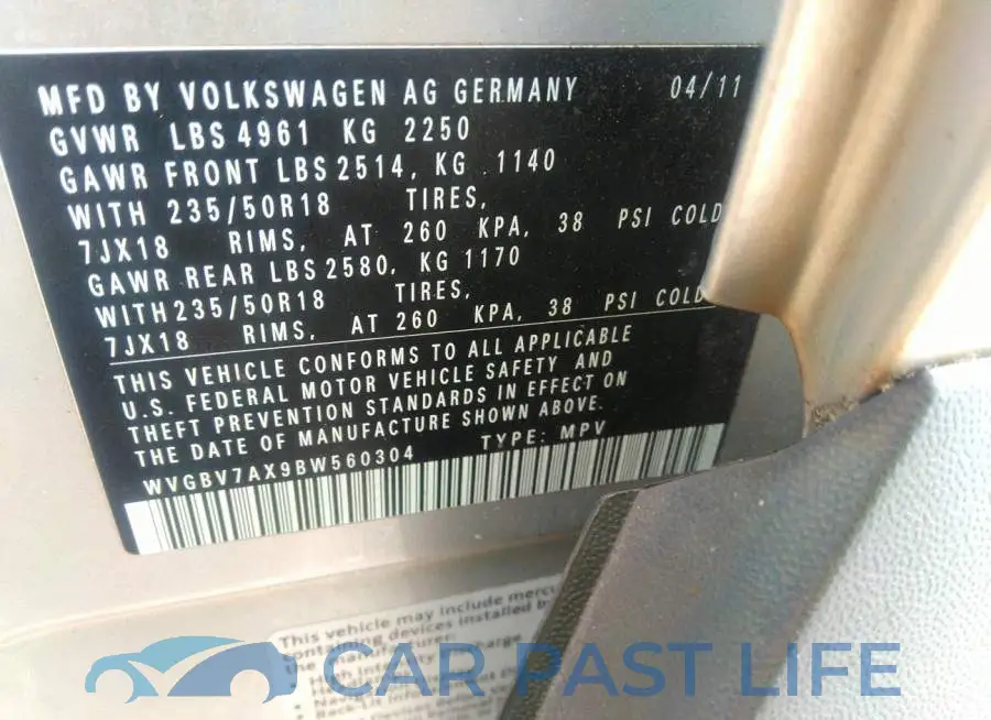 WVGBV7AX9BW560304# 9