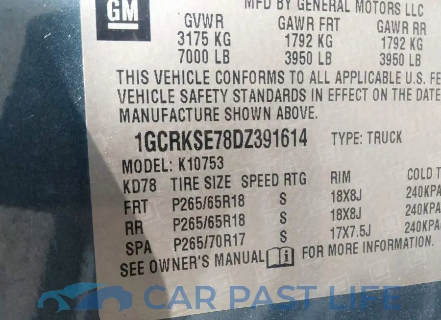 1GCRKSE78DZ391614# 9