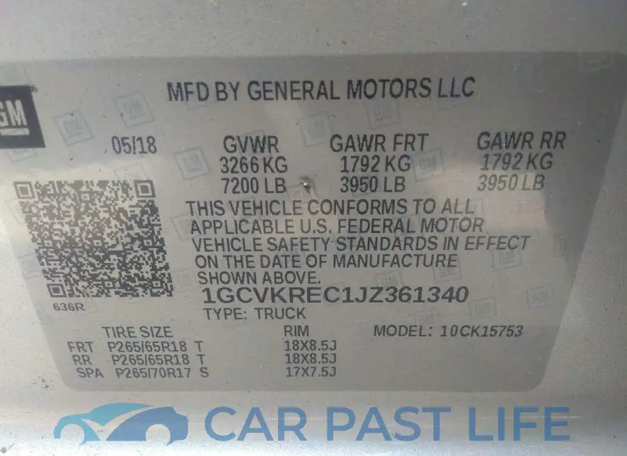 1GCVKREC1JZ361340# 9