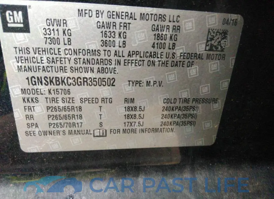 1GNSKBKC3GR350502# 9