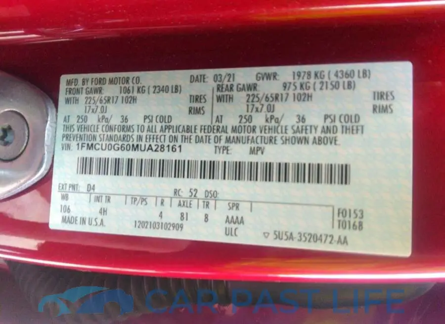 1FMCU0G60MUA28161# 9