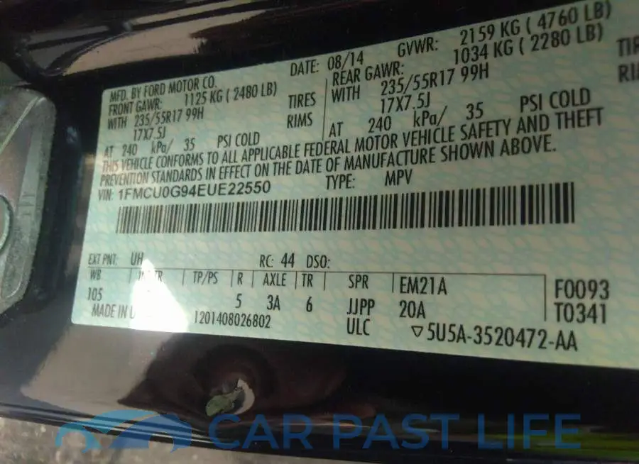 1FMCU0G94EUE22550# 9