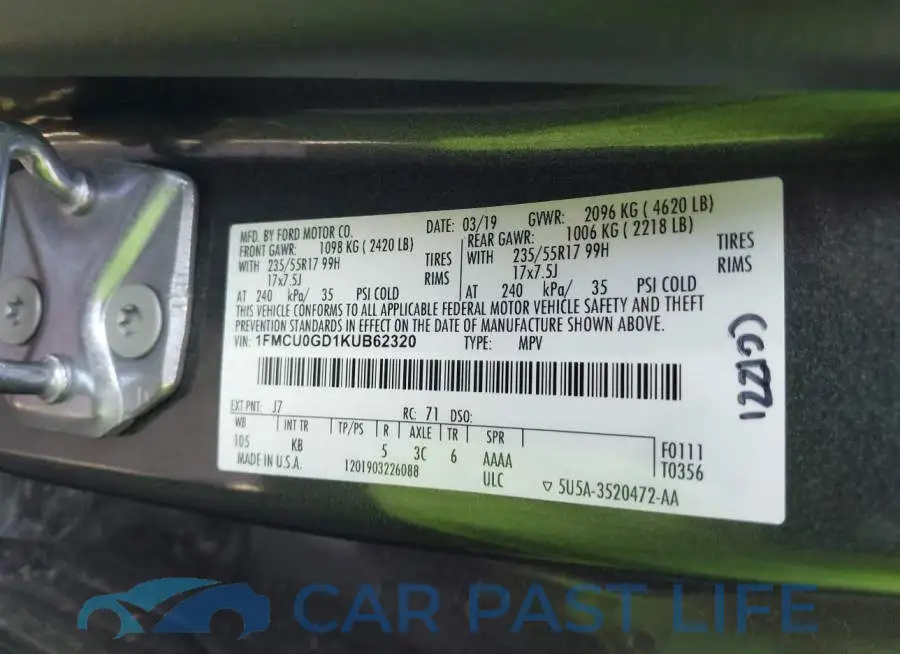 1FMCU0GD1KUB62320# 9