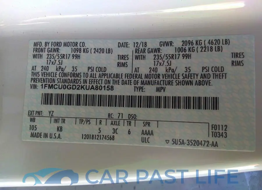 1FMCU0GD2KUA80158# 9