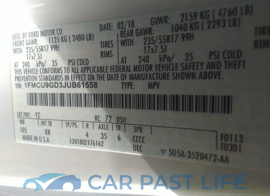 1FMCU9GD3JUB61558# 9