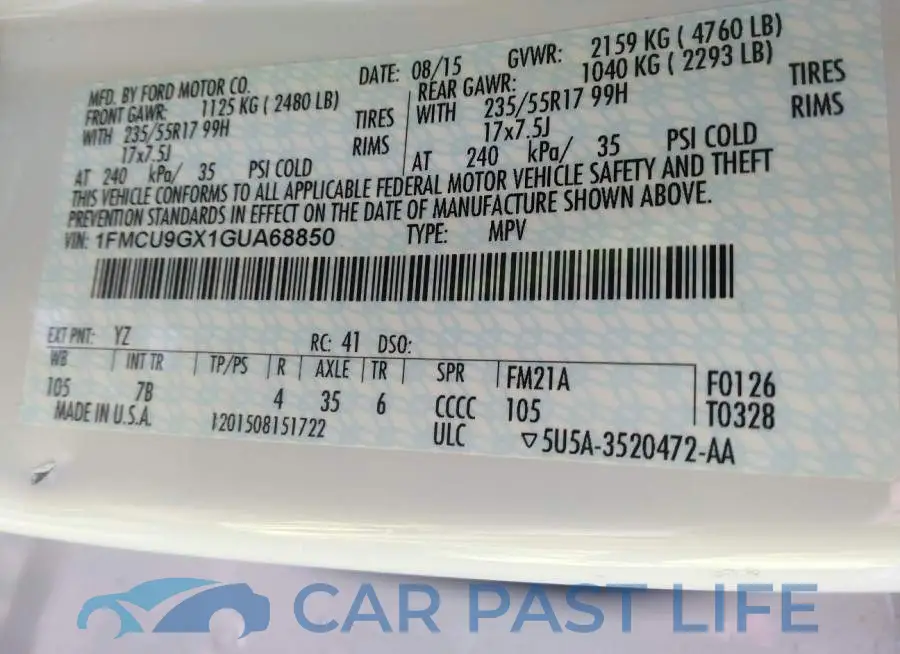 1FMCU9GX1GUA68850# 9