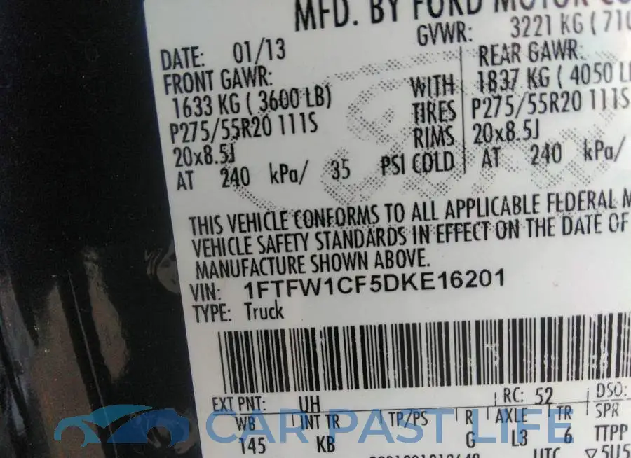 1FTFW1CF5DKE16201# 9