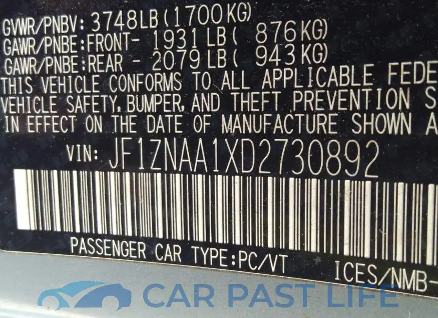 JF1ZNAA1XD2730892# 9