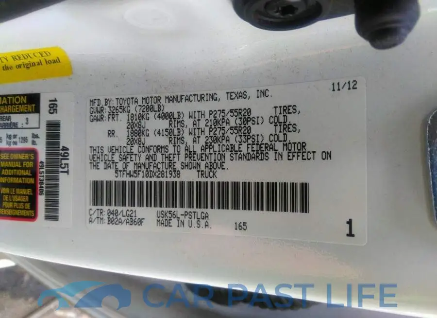 5TFHW5F10DX281938# 9