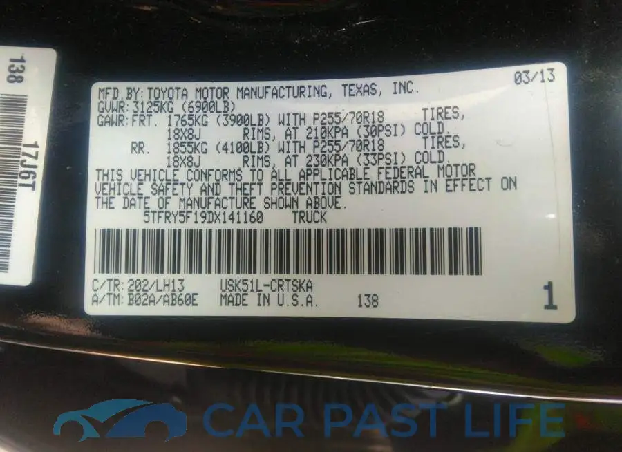 5TFRY5F19DX141160# 9