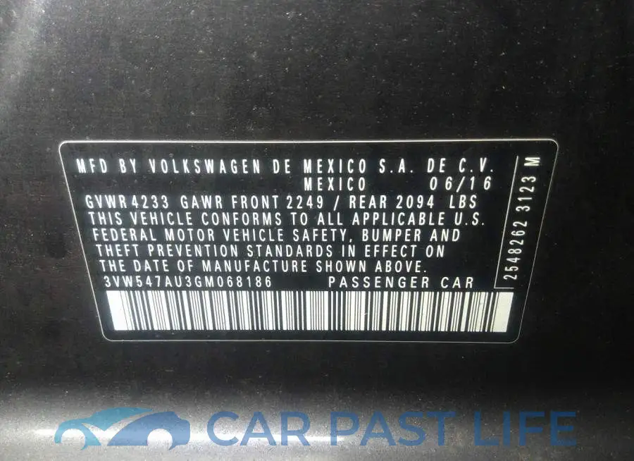 3VW547AU3GM068186# 9