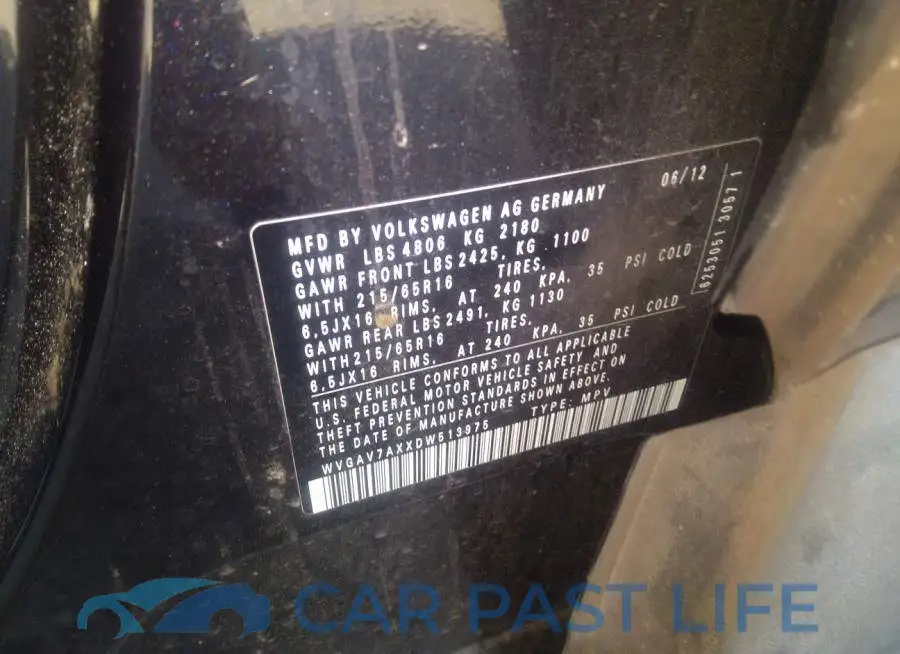 WVGAV7AXXDW513975# 9