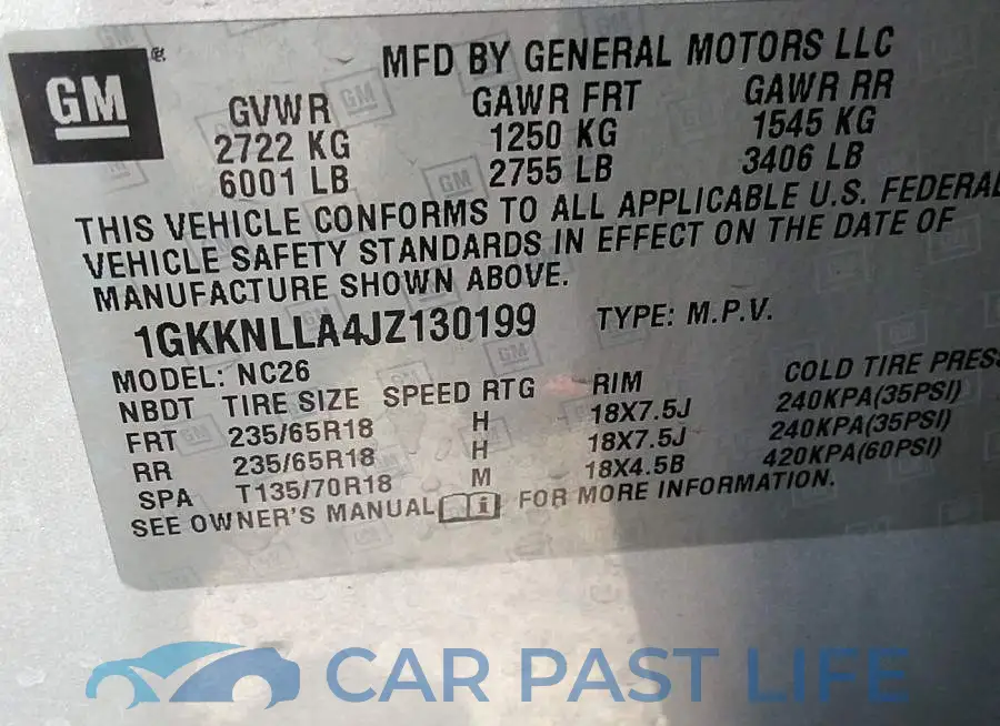 1GKKNLLA4JZ130199# 9