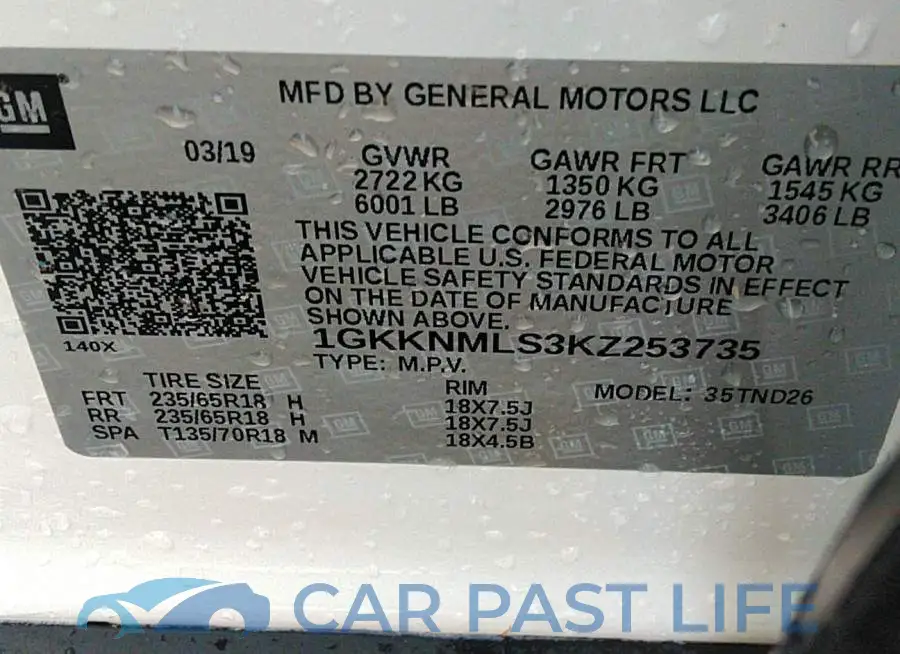 1GKKNMLS3KZ253735# 9