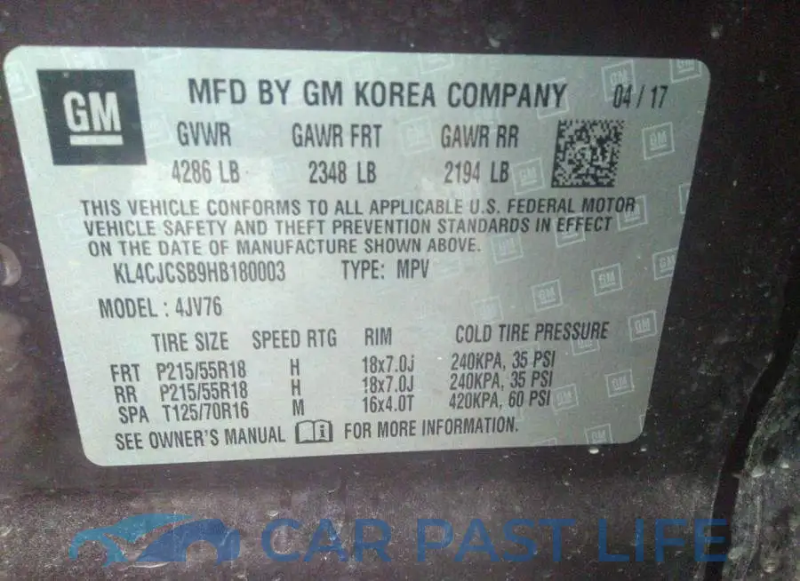 KL4CJCSB9HB180003# 9