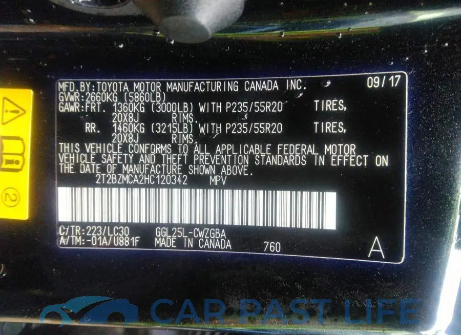 2T2BZMCA2HC120342# 9