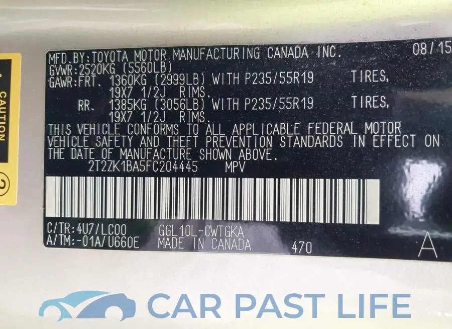2T2ZK1BA5FC204445# 9