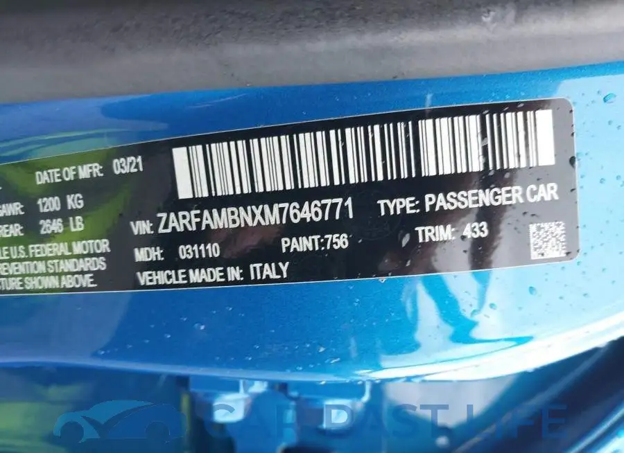 ZARFAMBNXM7646771# 9