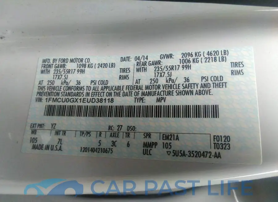 1FMCU0GX1EUD38118# 9