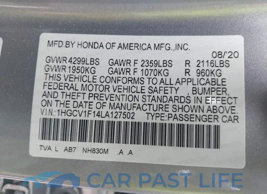 1HGCV1F14LA127502# 9