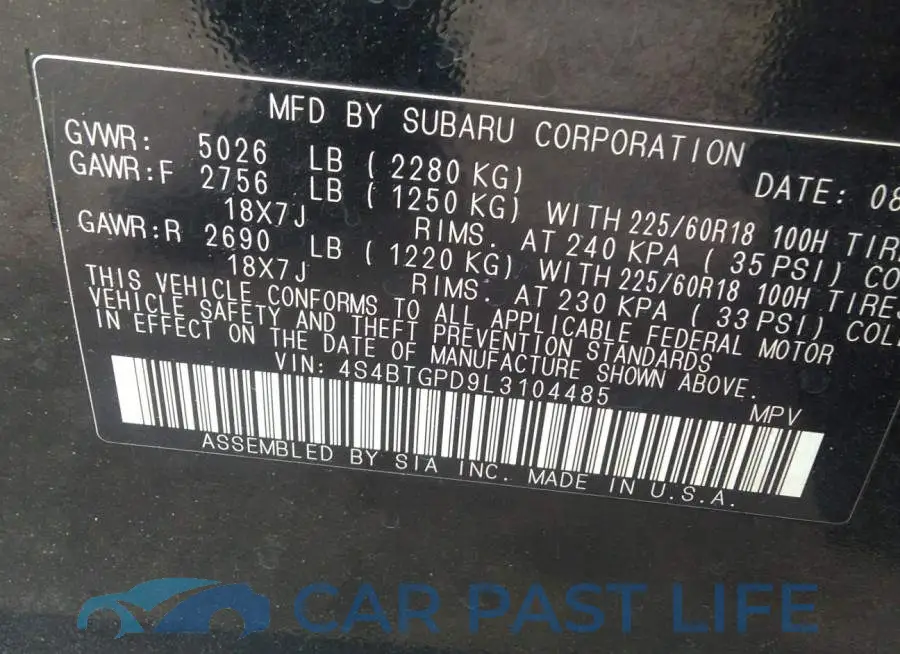 4S4BTGPD9L3104485# 9
