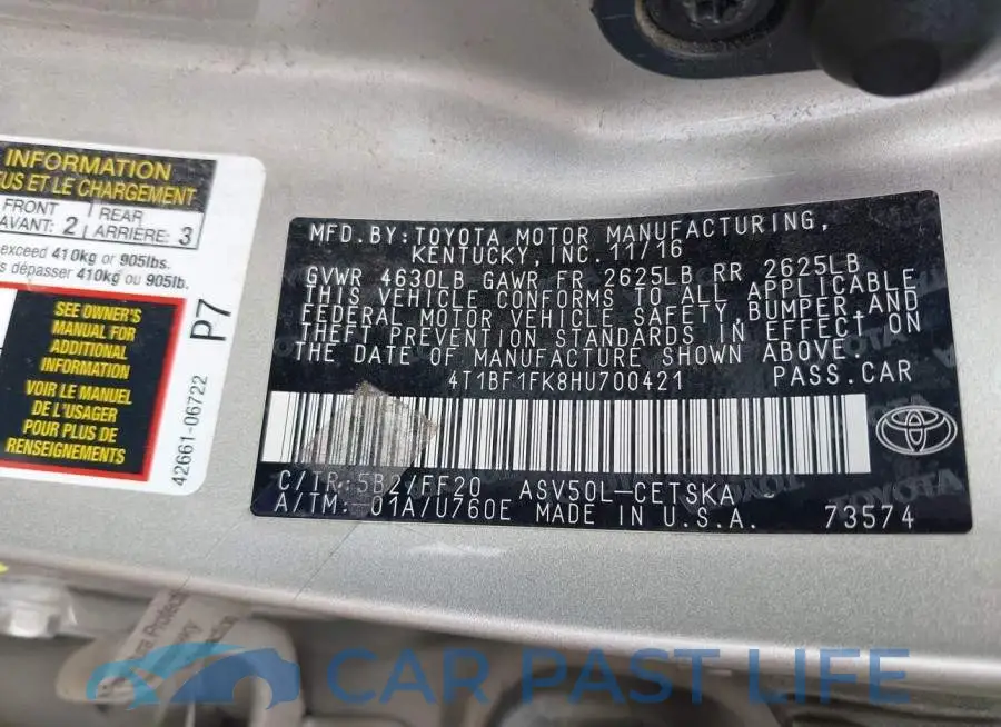 4T1BF1FK8HU700421# 9