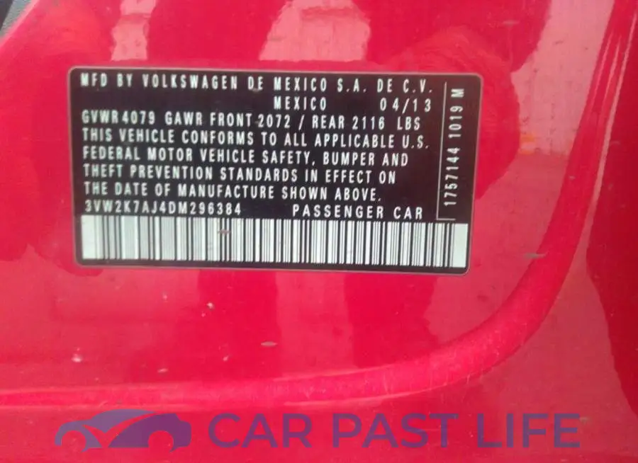 3VW2K7AJ4DM296384# 9