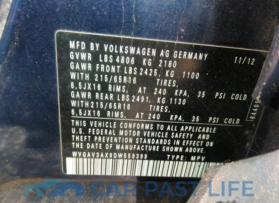 WVGAV3AX9DW559399# 9