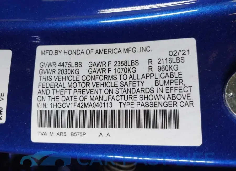 1HGCV1F42MA040113# 9