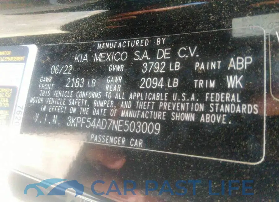 3KPF54AD7NE503009# 9