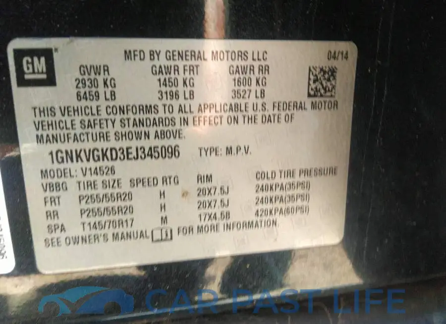 1GNKVGKD3EJ345096# 9
