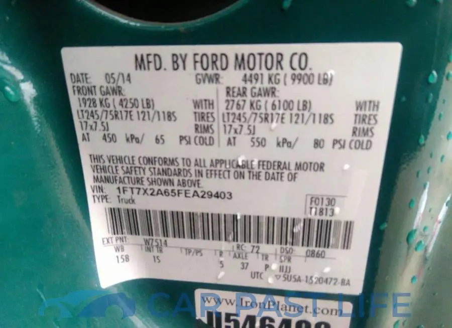 1FT7X2A65FEA29403# 9