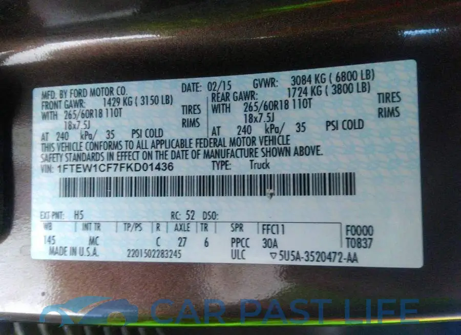 1FTEW1CF7FKD01436# 9