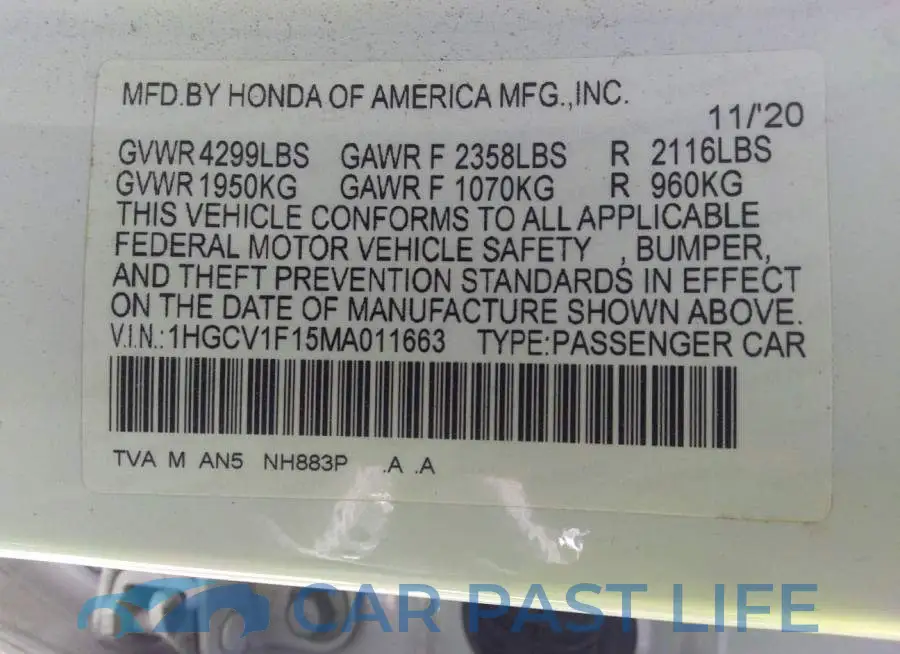 1HGCV1F15MA011663# 9