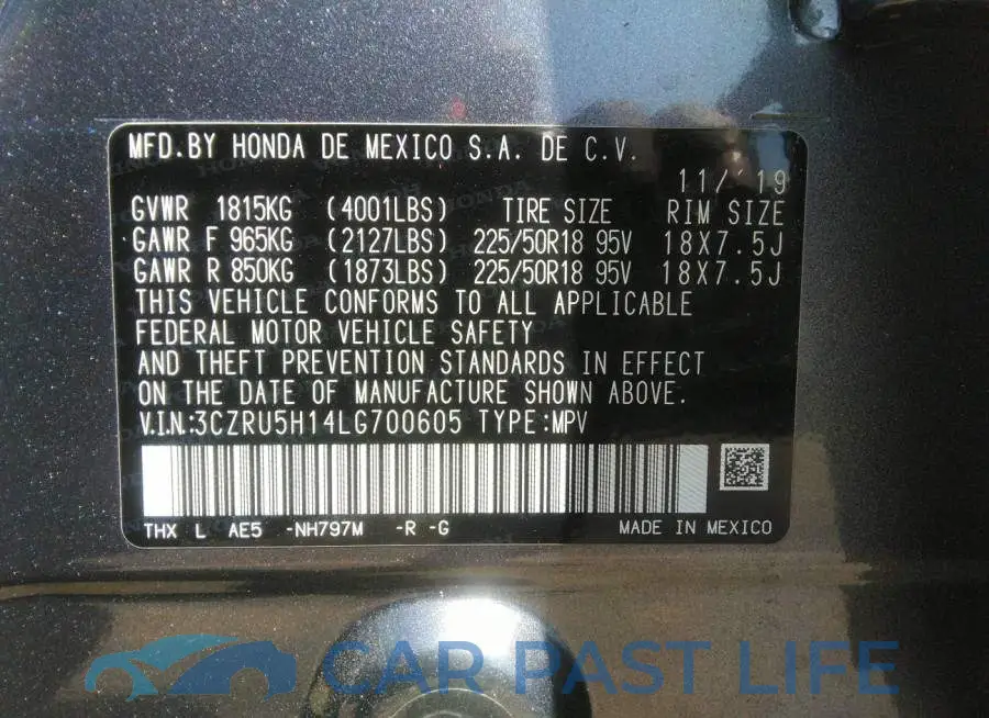 3CZRU5H14LG700605# 9