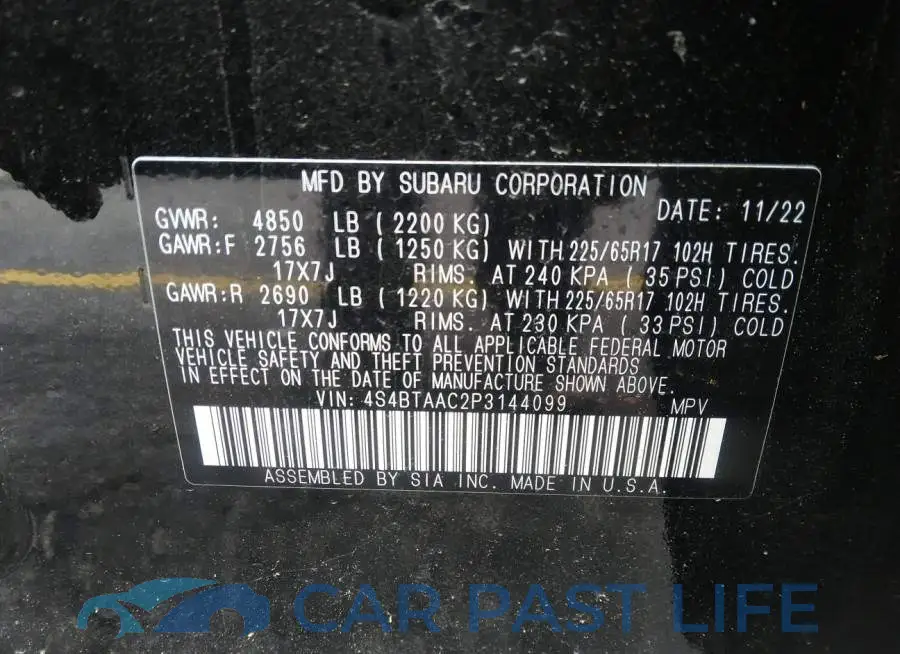 4S4BTAAC2P3144099# 9