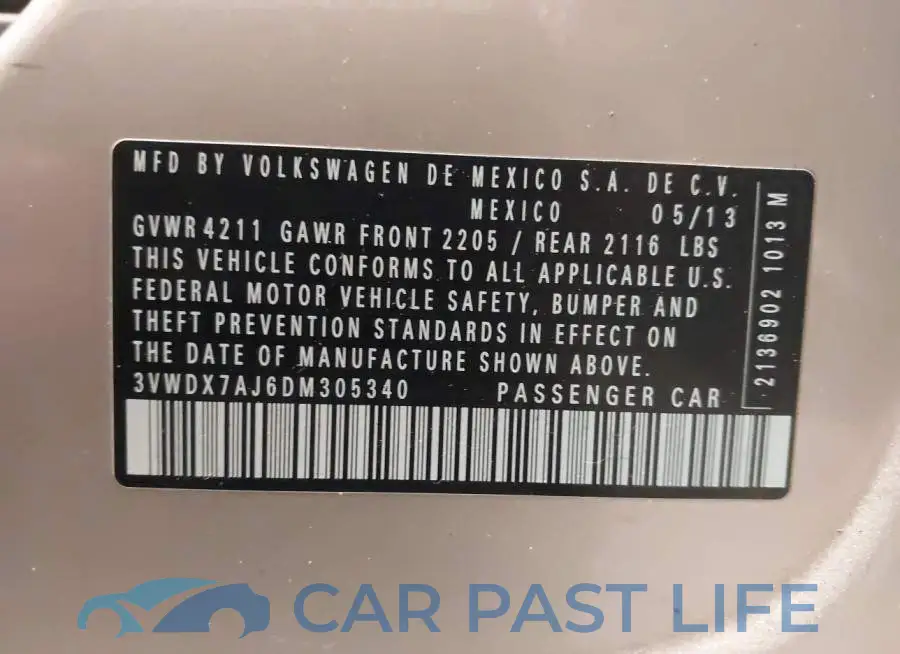 3VWDX7AJ6DM305340# 9