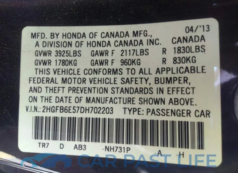 2HGFB6E57DH702203# 9