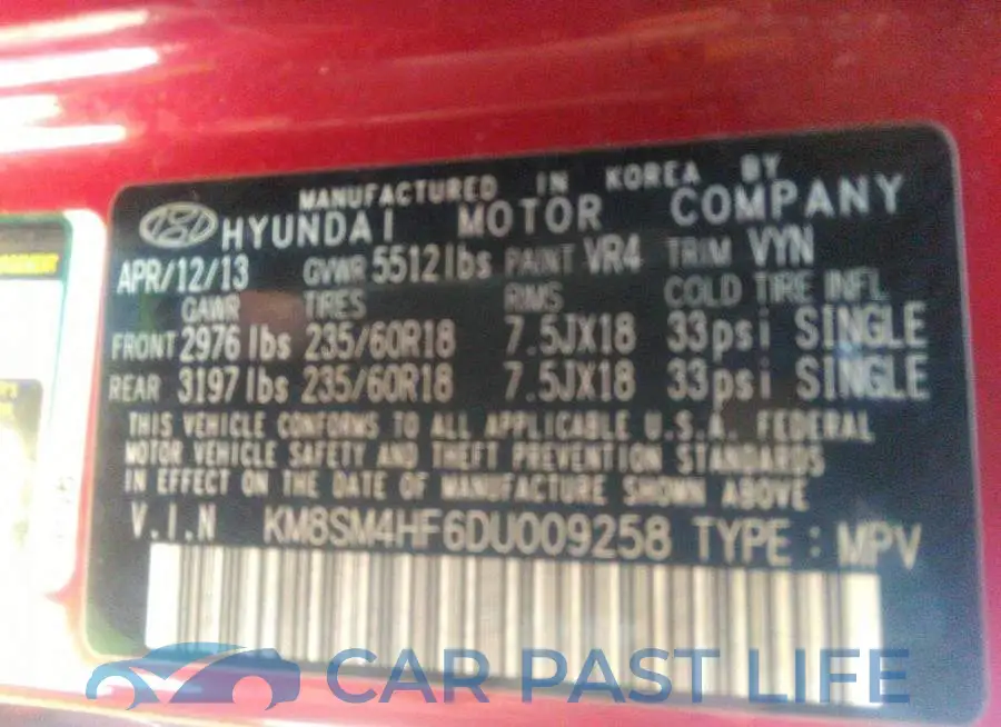 KM8SM4HF6DU009258# 9