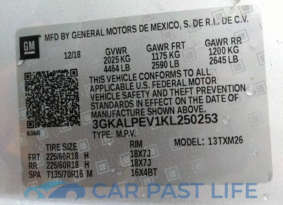 3GKALPEV1KL250253# 9