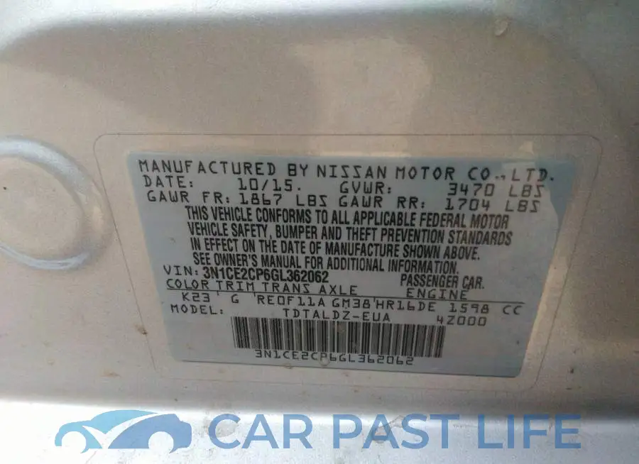 3N1CE2CP6GL362062# 9